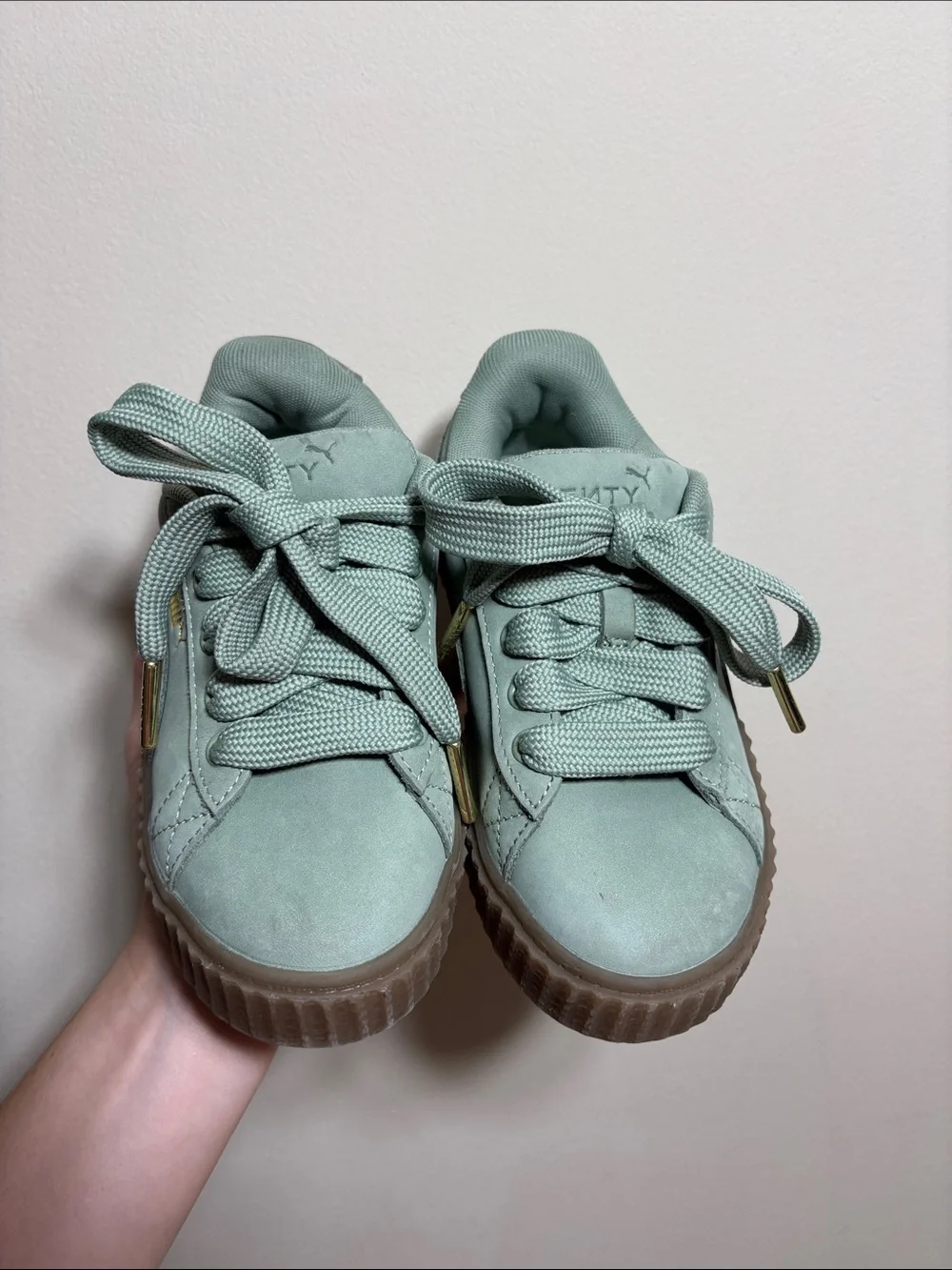 PUMA Kids Suede Platform Sneakers in Sage Green